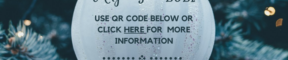 A holiday ornament with a QR code for Angel Tree 2021 information.
