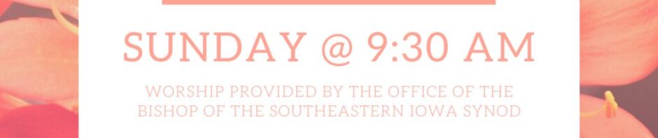 Church service announcement with floral background.