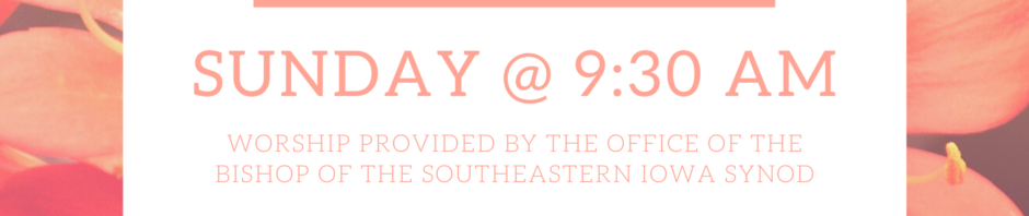 Announcement for Sunday worship service with the bishop at 9:30 AM.