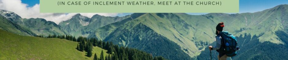 Hiker overlooking scenic mountain landscape, event details.