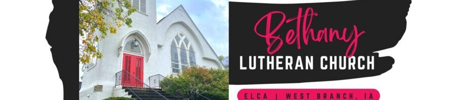 Bethany Lutheran Church with a bright sky background.