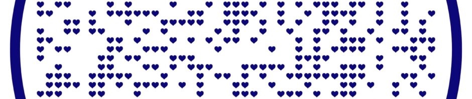 A round QR code with a blue border and intricate dot pattern.