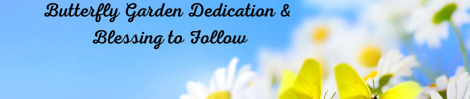 Outdoor worship service announcement with daisies and a blue sky.