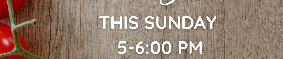 Community Meal invitation with vegetables and text.