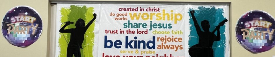 Colorful poster encouraging kindness, love, and worship.