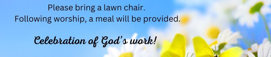 Outdoor worship and fellowship event on September 15 with a meal provided.