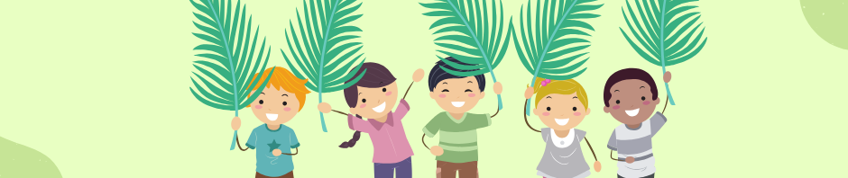 Children holding palms for Palm Sunday parade.