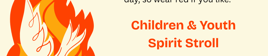 Pentecost Sunday event announcement with flame.